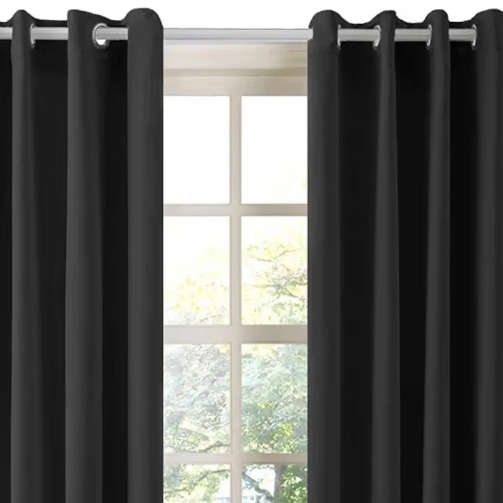 LA PALMA Black Thermal Insulated Blackout Darkening Grommet Curtains 2 Panels